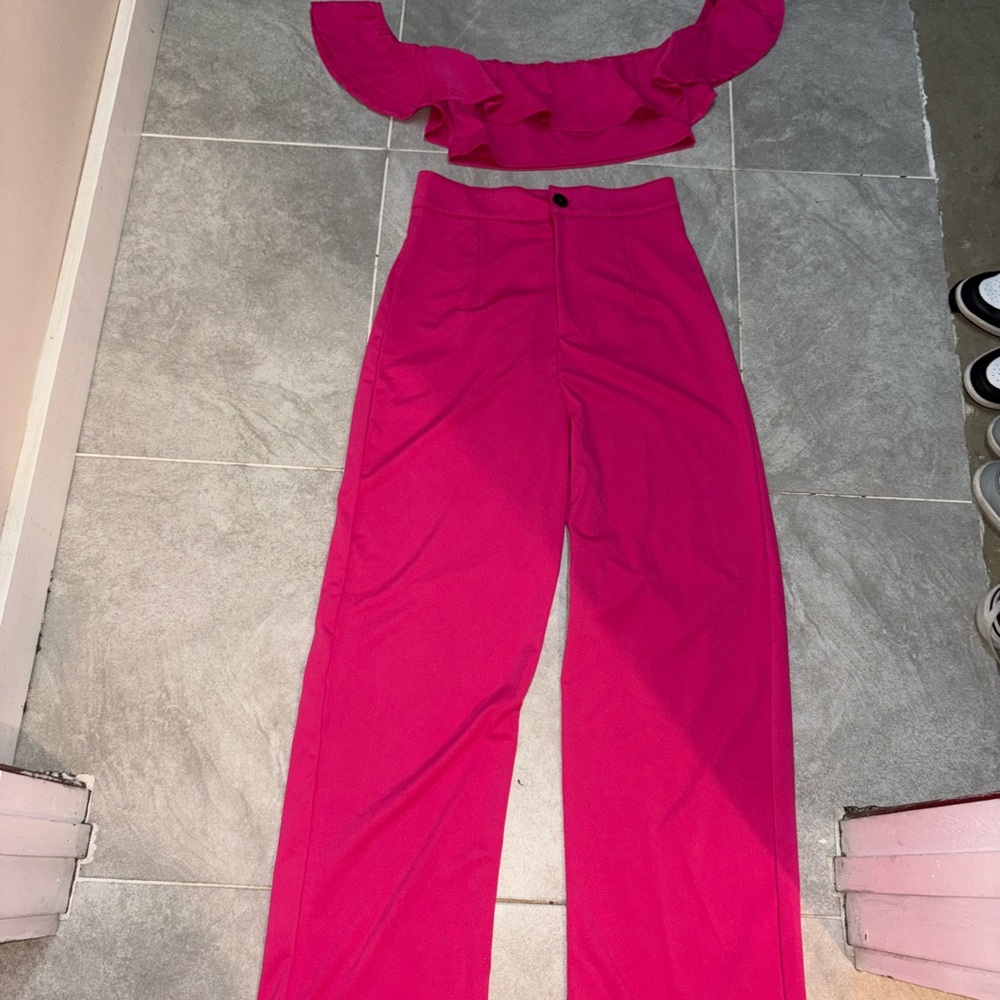 SHEIN Vibrant Pink Wide Leg Pants
